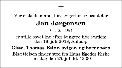 Dødsannoncen for Jan Jørgensen - Aalborg
