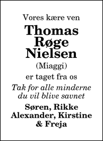 Dødsannoncen for Thomas Røge Nielsen  - Hanstholm