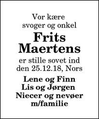 Dødsannoncen for Frits Maertens - Nors