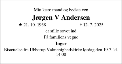 Dødsannoncen for Jørgen V Andersen - Kalundborg