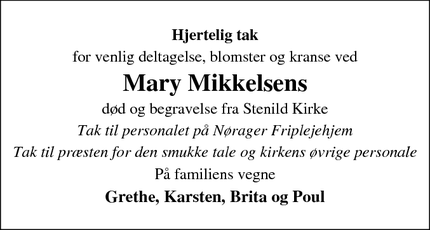 Taksigelsen for Mary Mikkelsens - Nørager