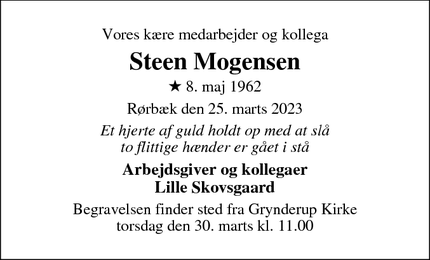 Dødsannoncen for Steen Mogensen - Rørbæk