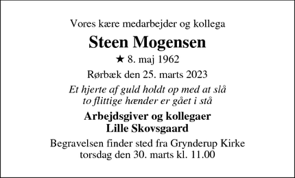 Dødsannoncen for Steen Mogensen - Rørbæk