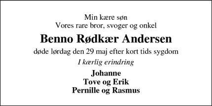Dødsannoncen for Benno Rødkær Andersen - Løsning