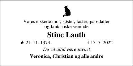 Dødsannoncen for Stine Lauth - Hou