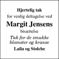 Taksigelsen for Margit Jensens - Hou