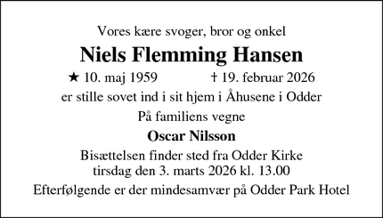 Dødsannoncen for Niels Flemming Hansen - Haderslev