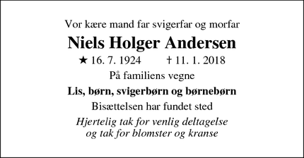 Dødsannoncen for Niels Holger Andersen - Falling