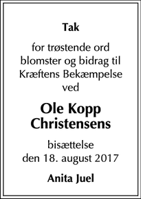 Taksigelsen for  Ole Kopp Christensens - Hellerup