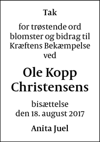 Taksigelsen for  Ole Kopp Christensens - Hellerup