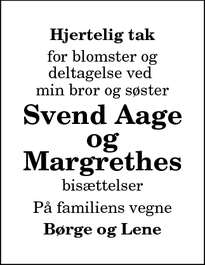 Taksigelsen for Svend Aage og
Margrethes - Brønderslev