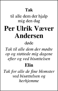 Taksigelsen for  Per Ulrik Væver
Andersen - odense højby