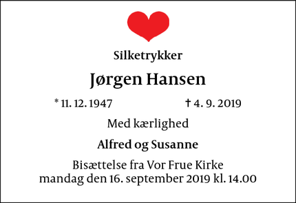 Dødsannoncen for Jørgen Hansen - København