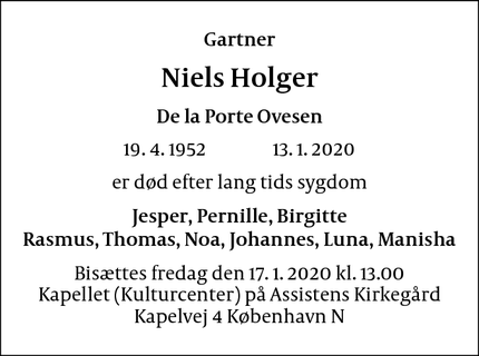 Dødsannoncen for Niels Holger - københavn