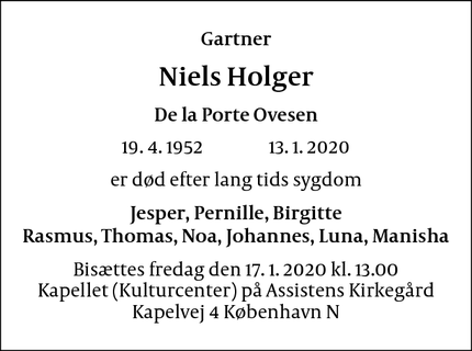 Dødsannoncen for Niels Holger - københavn