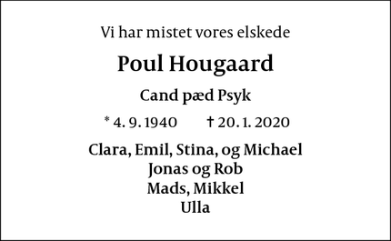 Dødsannoncen for Poul Hougaard - Rødovre
