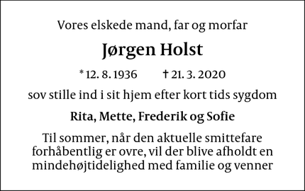 Dødsannoncen for Jørgen Holst - København