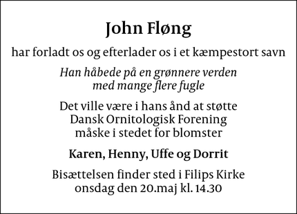 Dødsannoncen for John Fløng - Tårnby