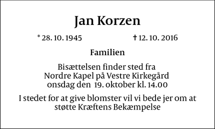 Dødsannoncen for Jan Korzen - København