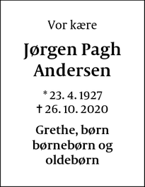 Dødsannoncen for Jørgen Pagh Andersen - Gladsaxe