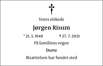 Dødsannoncen for Jørgen Risum - Strömsnäsbruk, Sverige
