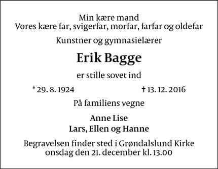 Dødsannoncen for Erik Bagge - Rødovre