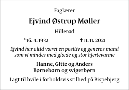 Dødsannoncen for Ejvind Østrup Møller - Hillerød