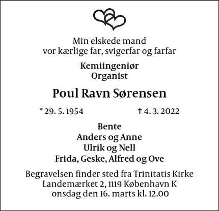 Dødsannoncen for Poul Ravn Sørensen - Indre By