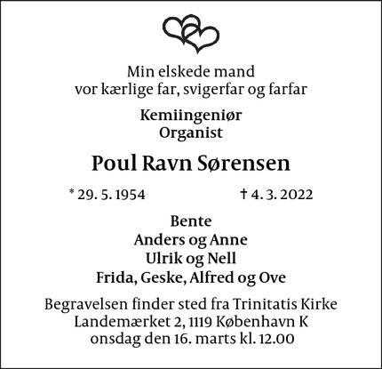 Dødsannoncen for Poul Ravn Sørensen - Indre By