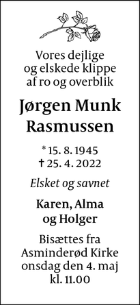 Dødsannoncen for Jørgen Munk
Rasmussen - Virum