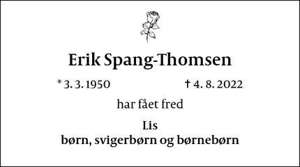 Dødsannoncen for Erik Spang-Thomsen - Frederiksberg