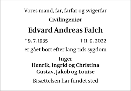 Dødsannoncen for Edvard Andreas Falch - Hørsholm