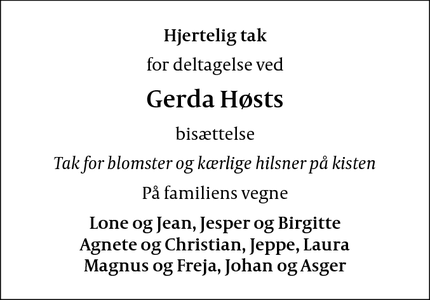 Taksigelsen for Gerda Høst - Frederiksberg