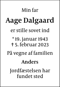 Dødsannoncen for Aage Dalgaard - København
