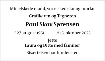 Dødsannoncen for Poul Skov Sørensen - København NV