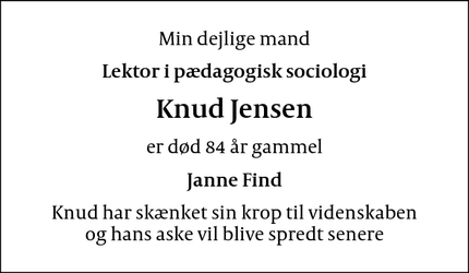Dødsannoncen for Knud Jensen - Frederiksværk