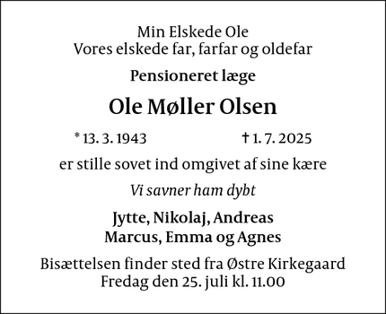 Dødsannoncen for Ole Møller Olsen - Roskilde