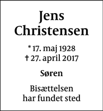Dødsannoncen for Jens Christensen - København K