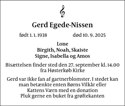 Dødsannoncen for Gerd Egede-Nissen - Tisvildeleje