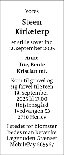 Dødsannoncen for Steen Kirketerp - Herlev