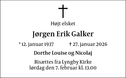 Dødsannoncen for J&oslash;rgen Erik Galker - Lyngby