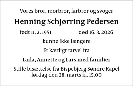 Dødsannoncen for Henning Schj&oslash;rring Pedersen - København N