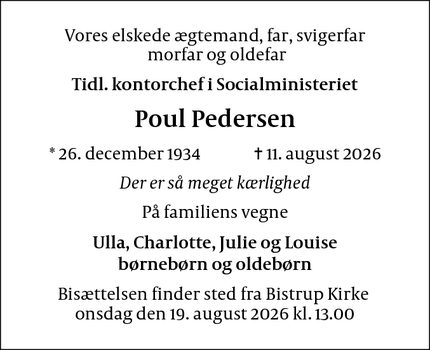 Dødsannoncen for Poul Pedersen - Frederiksberg C
