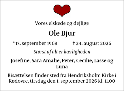 Dødsannoncen for Ole Bjur - Rødovre