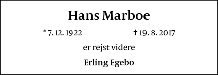 Dødsannoncen for Hans Marboe - Frederiksberg