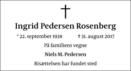 Dødsannoncen for Ingrid Pedersen Rosenberg - Ordrup