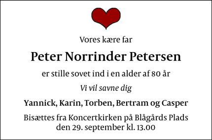 Dødsannoncen for Peter Norrinder Petersen - København