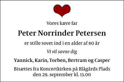 Dødsannoncen for Peter Norrinder Petersen - København