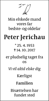 Dødsannoncen for Peter Jerichau - Roskilde