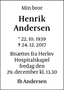 Dødsannoncen for Henrik Andersen - Måløv